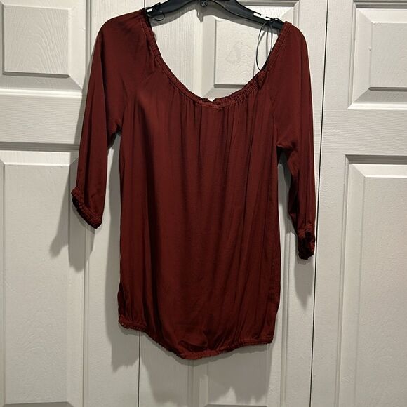 NWT Monrow Brown/Rust off the Shoulder Blouse, Size Large - Picture 8 of 8